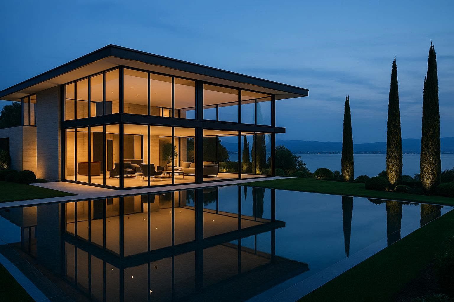 Maison du Léman — Façade lac, soir d'été